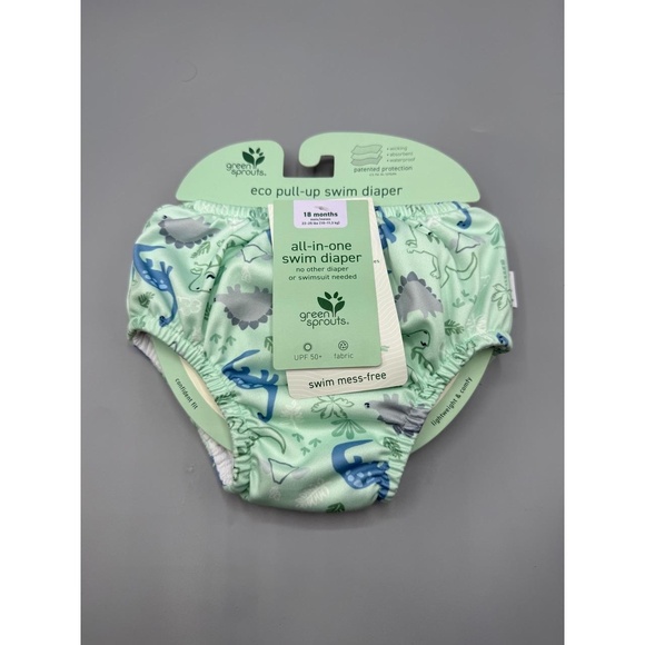Green Sprouts Eco Pull-Up Swim Diaper 18M 22-25lb Dinosaur UPF 50+ Reusable New - Picture 1 of 3